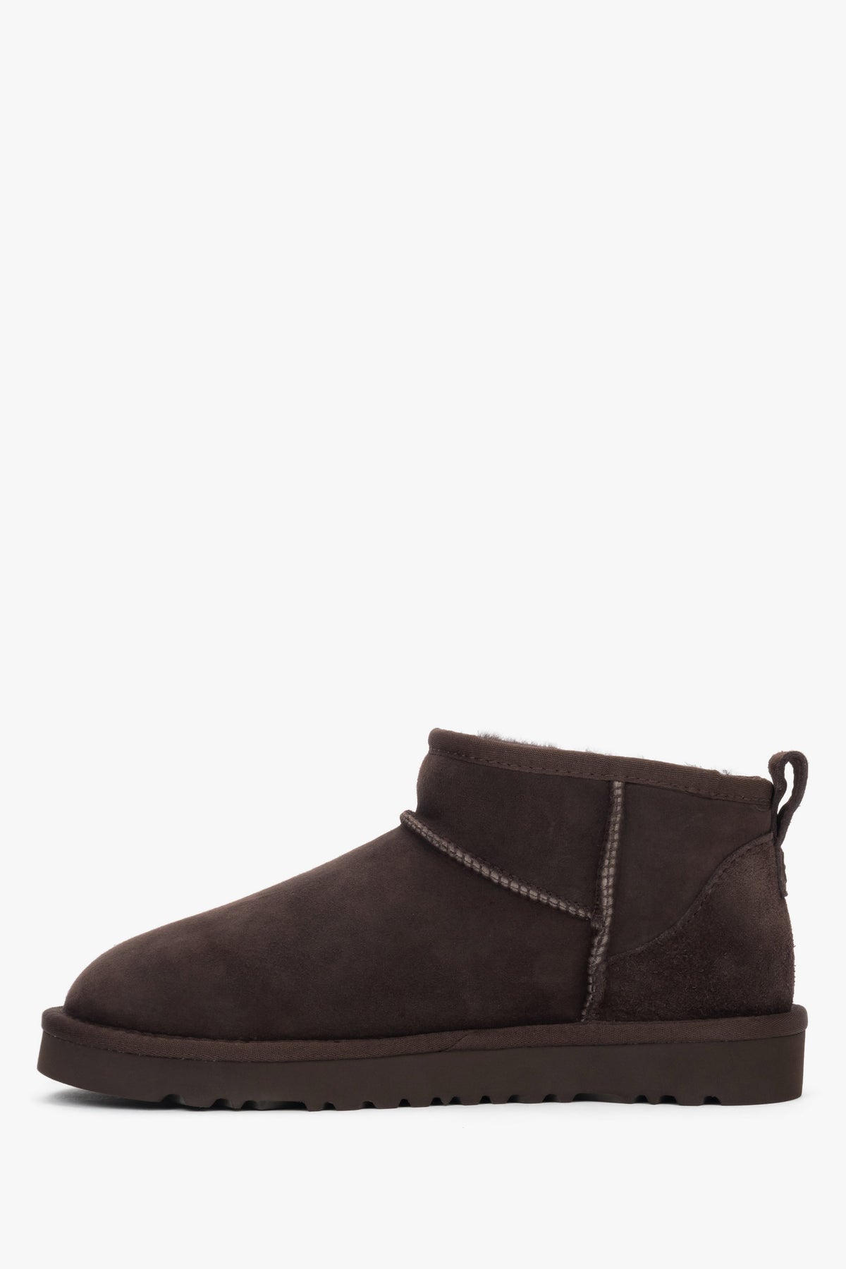 Warm snow boots crafted from dark brown genuine velour with a cozy fur lining.