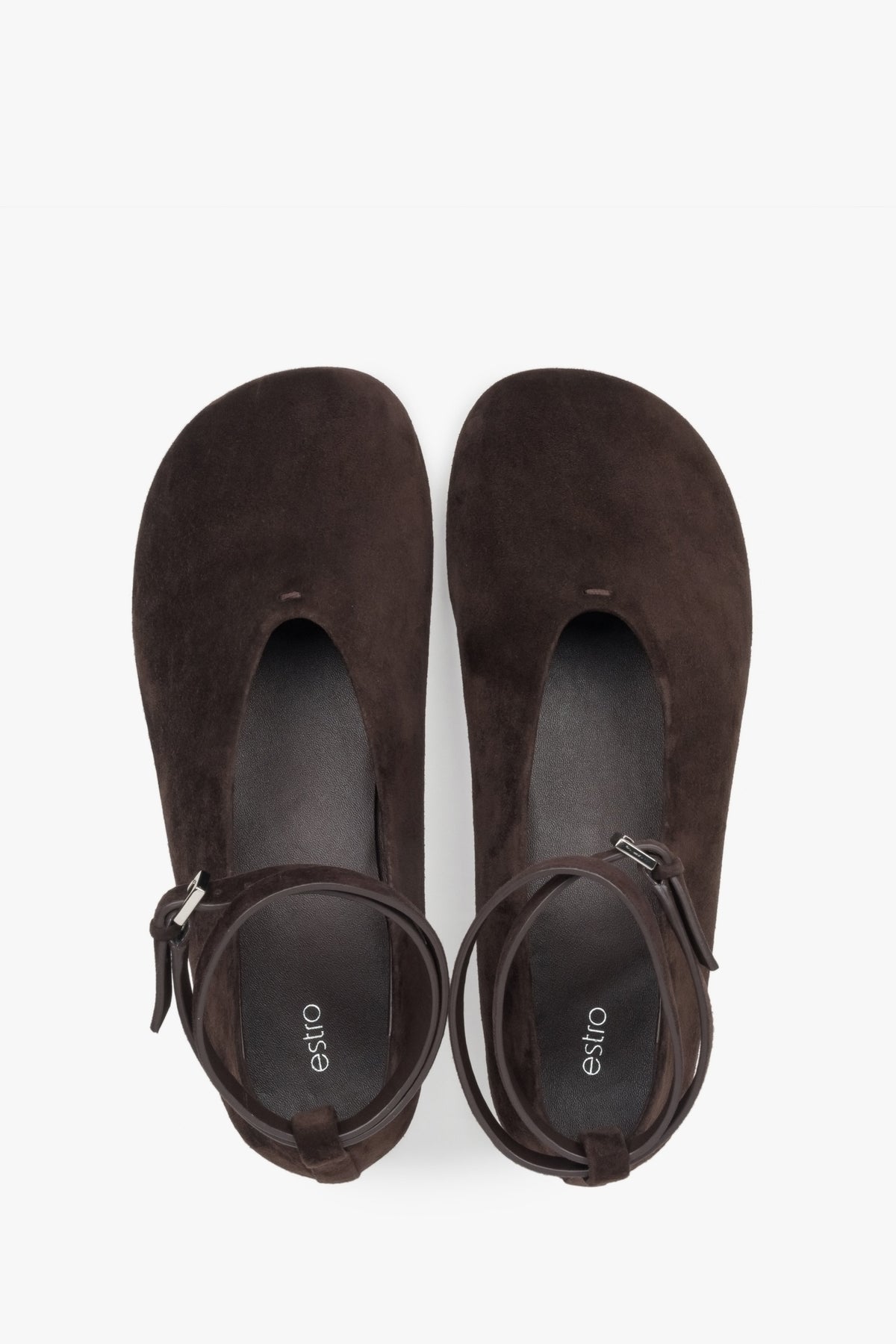 Comfortable and cozy brown women's ballet flats by Estro, made from natural velour, perfect for everyday wear.