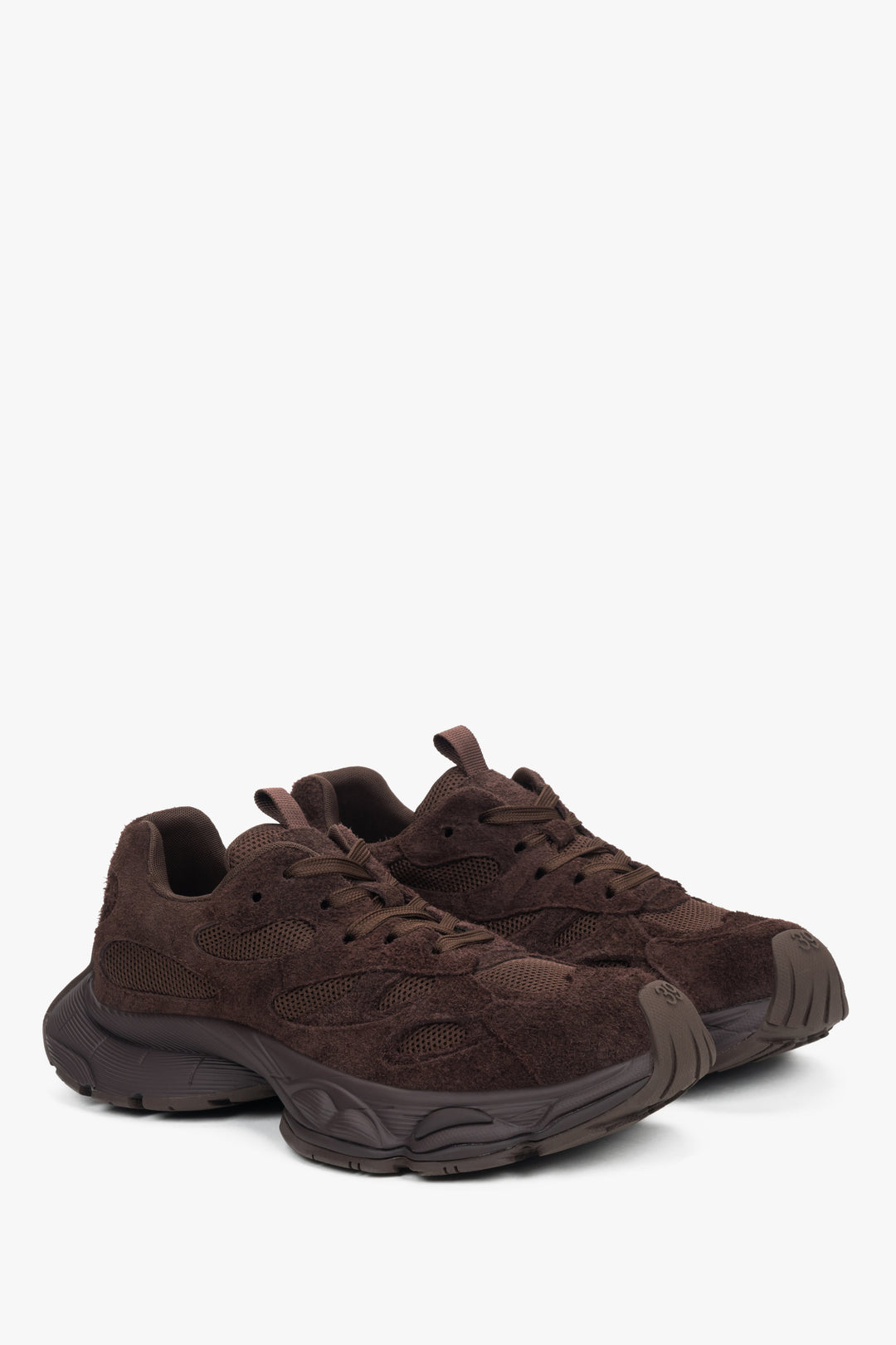 Women's dark brown sneakers by Estro – macro shot of the high-pile genuine natural velour leather.