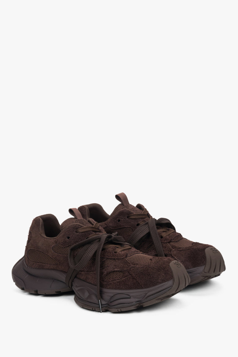 Women's dark brown genuine velour sneakers on a flexible platform, ES8.
