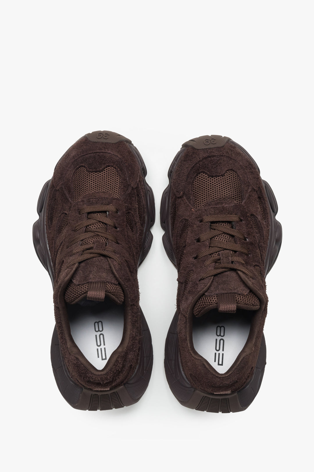Women's premium velour sneakers in dark brown by Estro – an angled shot showing the combination of velour and technical textile elements.