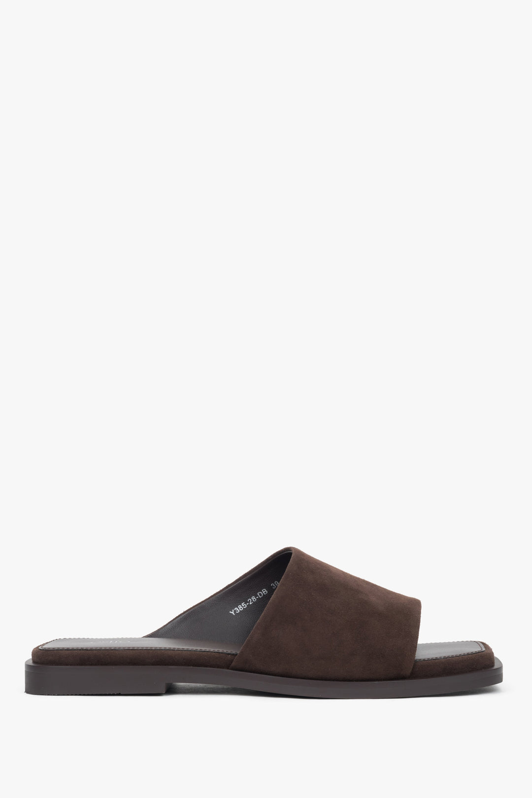 Women’s Dark Brown Square-Toe Slide Sandals in Genuine Velour Estro ER00119227.