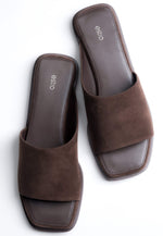 Women’s Dark Brown Square-Toe Slide Sandals in Genuine Velour Estro ER00119227.