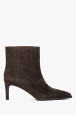 Women's Dark Brown Stiletto Ankle Boots made of Genuine Velour Estro ER00118441.