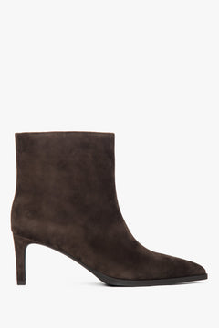 Women's Dark Brown Stiletto Ankle Boots made of Genuine Velour Estro ER00118441.