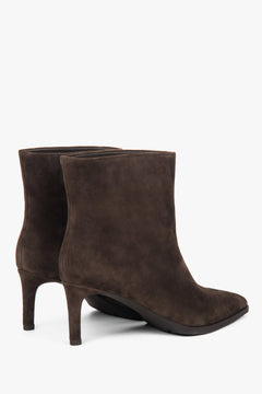 Genuine velour short women’s dark brown stiletto ankle boots Estro.