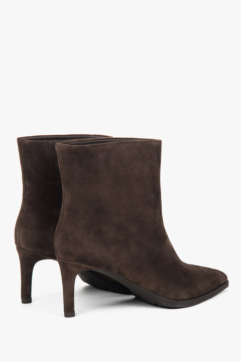 Genuine velour short women’s dark brown stiletto ankle boots Estro.