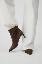 Women's Dark Brown Stiletto Ankle Boots made of Genuine Velour Estro ER00118441