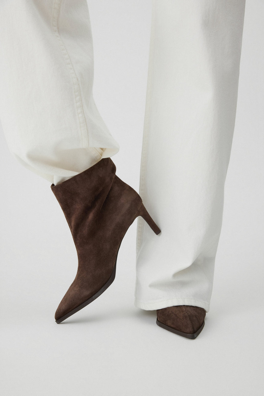 Women's Dark Brown Stiletto Ankle Boots made of Genuine Velour Estro ER00118441