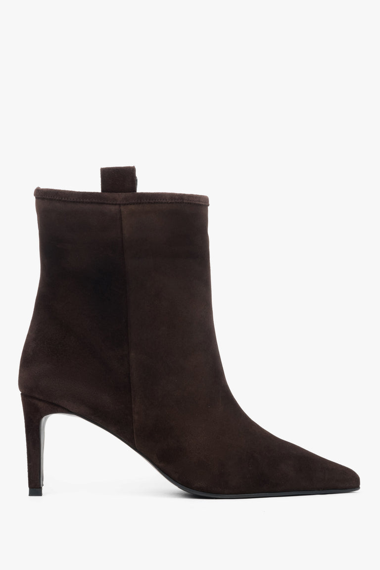 Women's Dark Brown Stiletto Ankle Boots made of Genuine Velour Estro ER00118242.