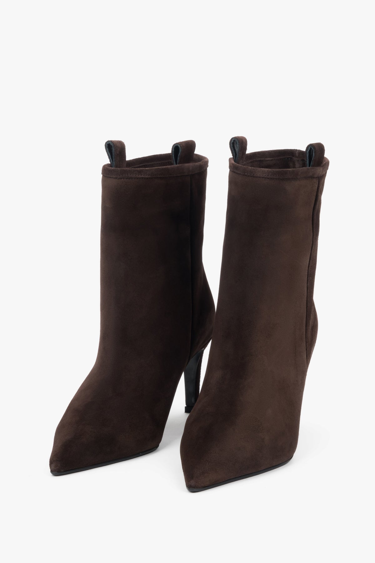 Women’s dark brown stiletto ankle boots made of genuine velour Estro ER00118242.