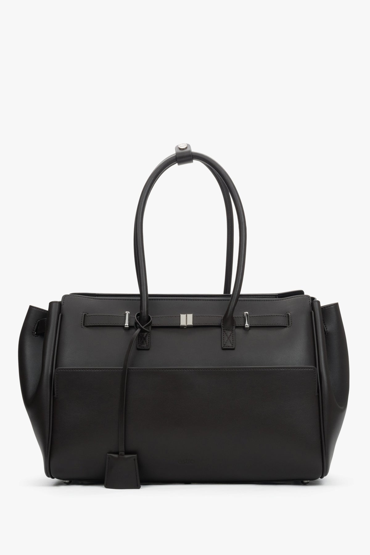 Women’s Dark Brown Structured Satchel Bag in Genuine Leather Estro ER00118936.