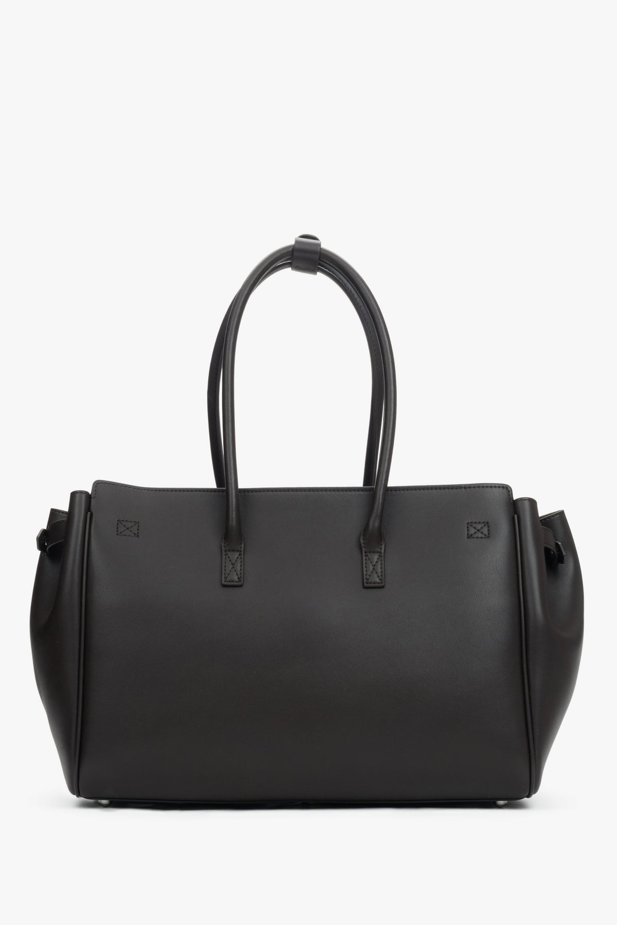 Elegant dark brown structured satchel bag in genuine leather with a timeless, sophisticated silhouette.