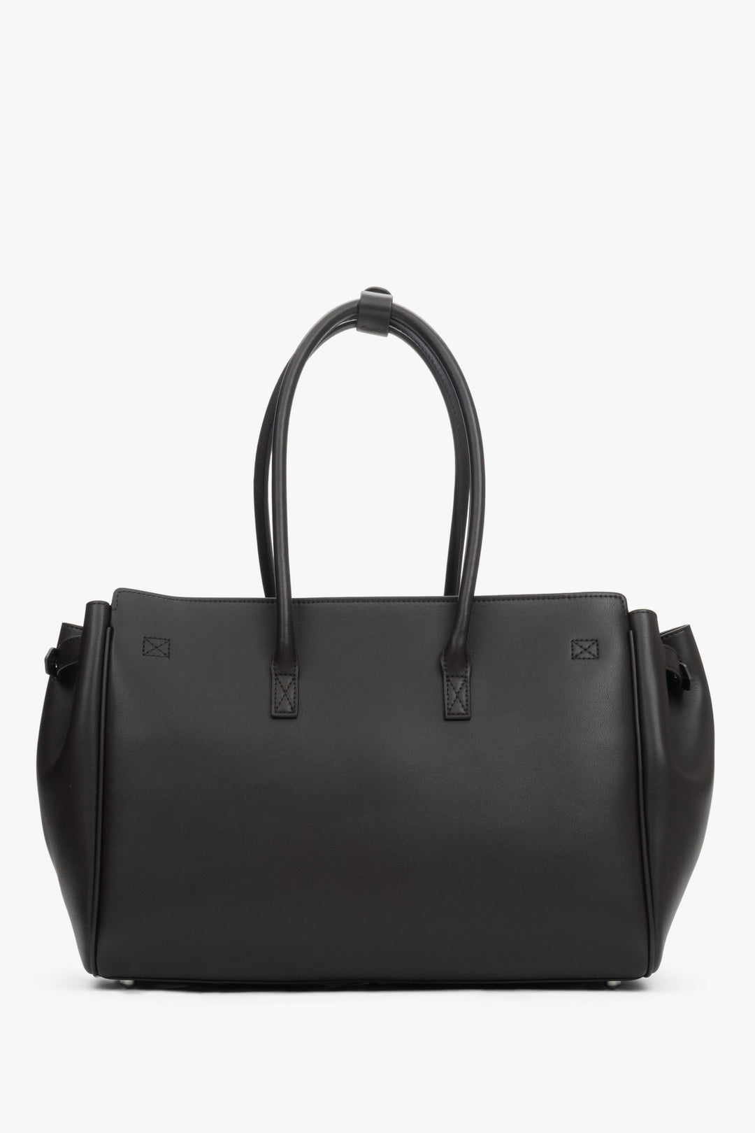 Elegant dark brown structured satchel bag in genuine leather with a timeless, sophisticated silhouette.