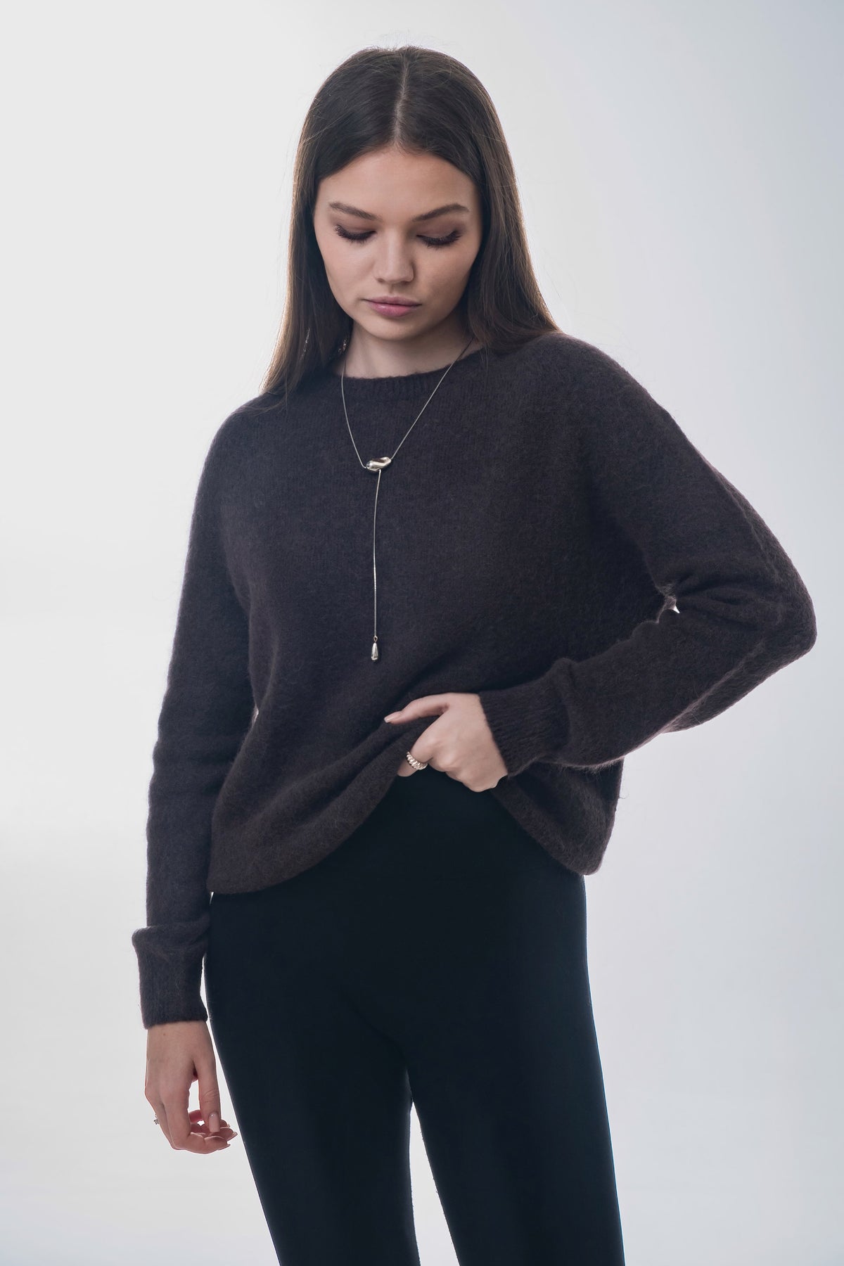 Women’s Dark Brown Sweater with Alpaca Wool Blend Estro ER00118758.