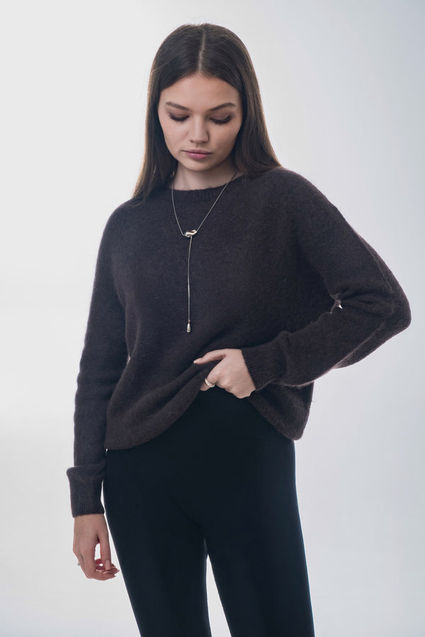 Women’s Dark Brown Sweater with Alpaca Wool Blend Estro ER00118758.