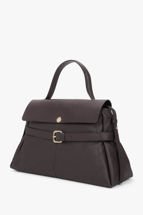 Women’s tote bag, dark brown, made of Premium Italian genuine leather, Estro.