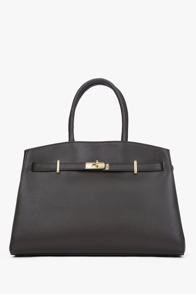 Women's Dark Brown Tote Bag made of Premium Italian Genuine Leather Estro ER00118555.