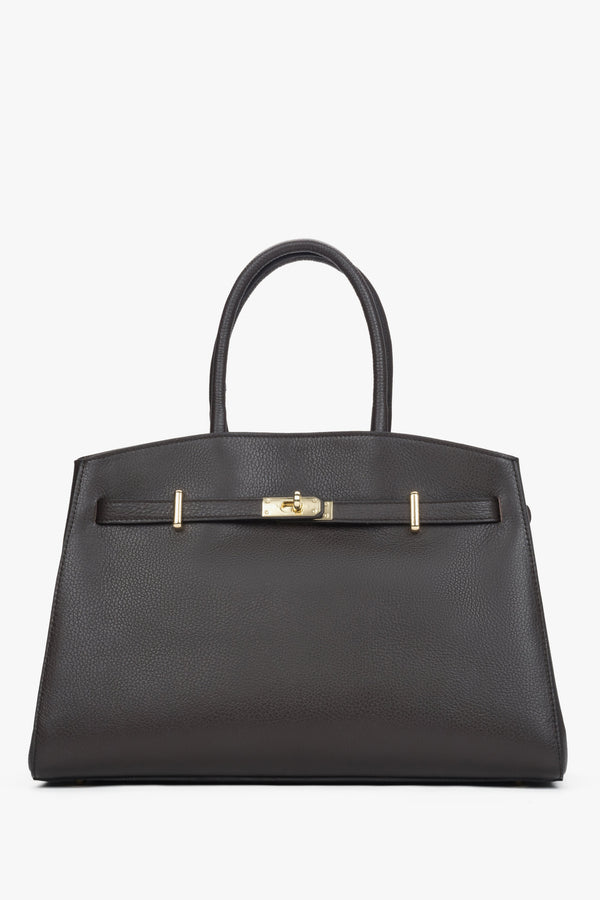 Women's Dark Brown Tote Bag made of Premium Italian Genuine Leather Estro ER00118555.