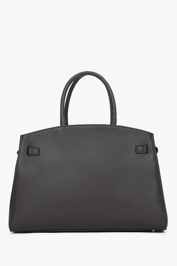 Elegant dark brown tote bag made of Premium Italian genuine leather, Estro.