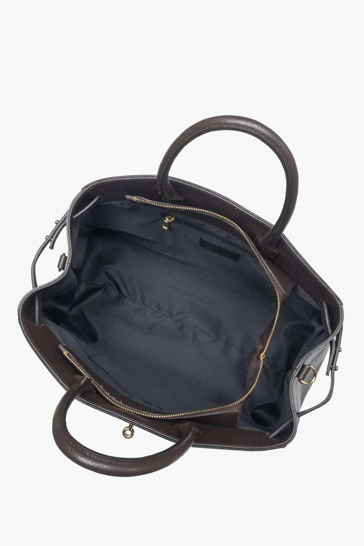 Dark brown elegant tote bag made of Premium Italian genuine leather, Estro.