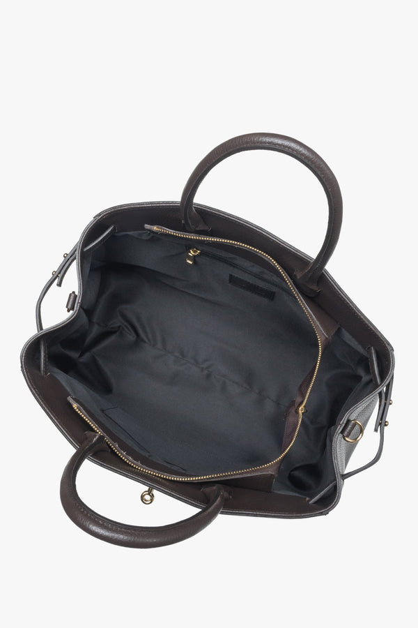 Dark brown elegant tote bag made of Premium Italian genuine leather, Estro.