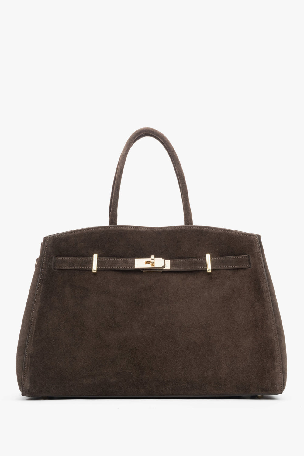 Women’s dark brown tote bag made of premium Italian velour with a timeless, elegant silhouette.