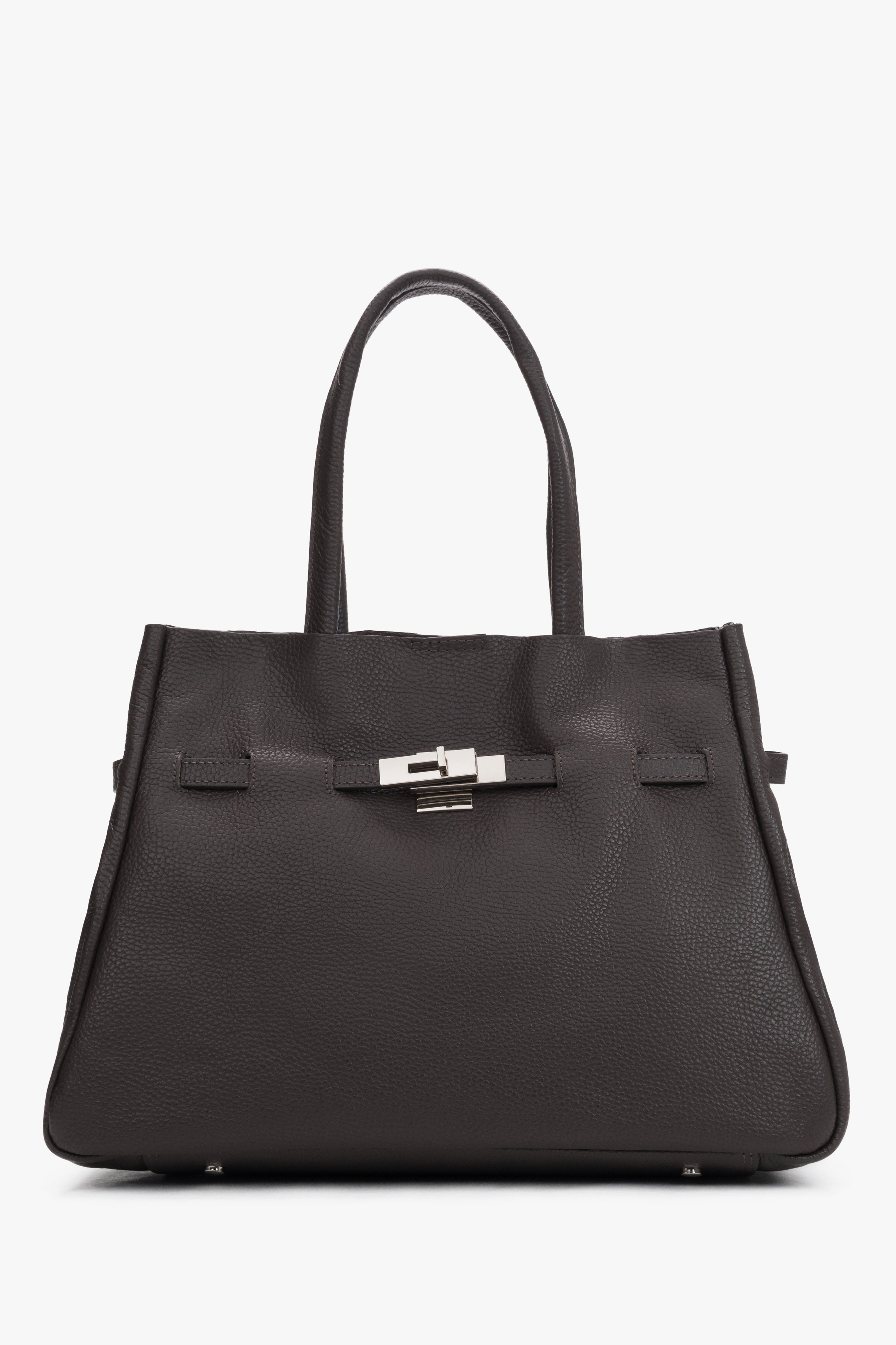 Elegant dark brown satchel bag made of premium Italian genuine leather by Estro.