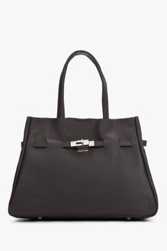 Elegant dark brown satchel bag made of premium Italian genuine leather by Estro.