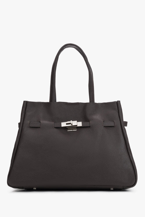 Elegant dark brown satchel bag made of premium Italian genuine leather by Estro.