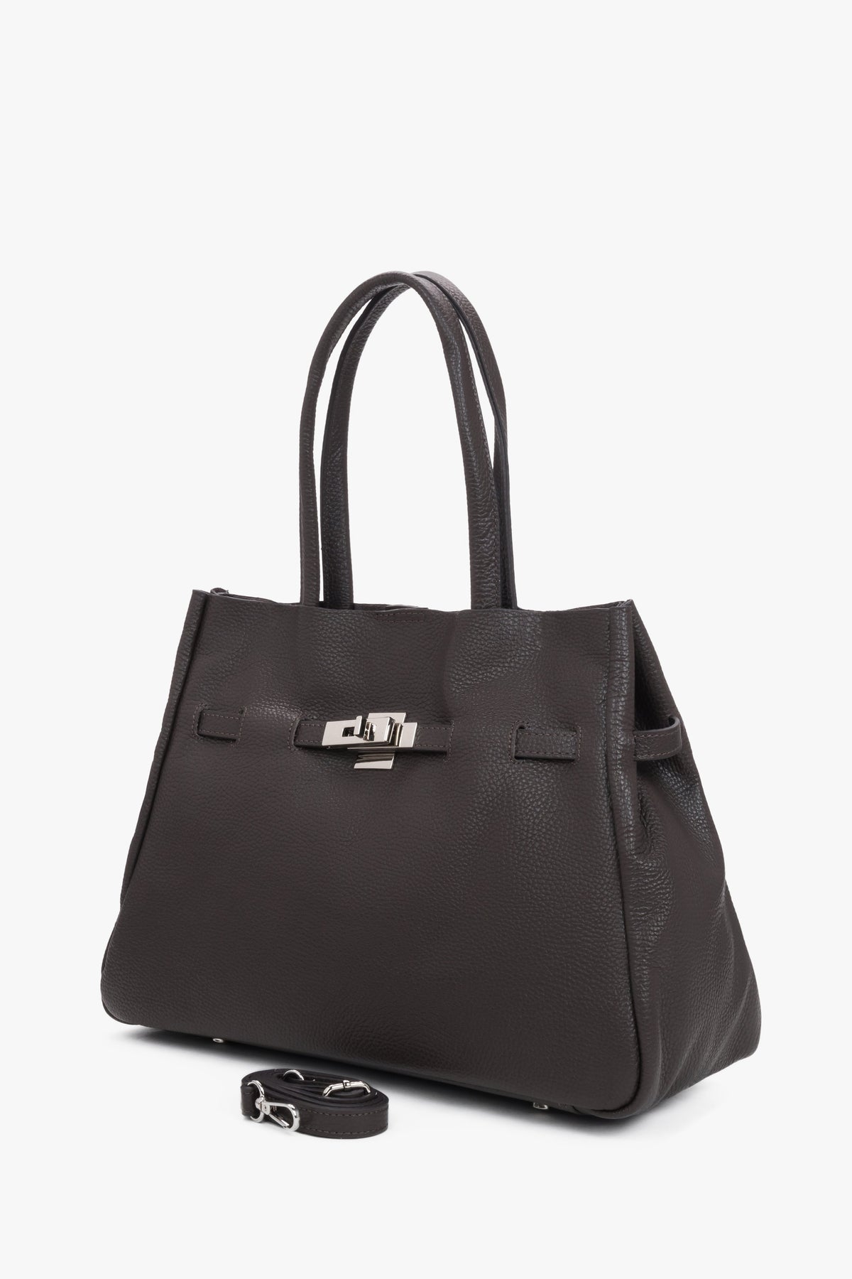 Dark brown leather satchel bag with a long strap made of premium Italian genuine leather by Estro.