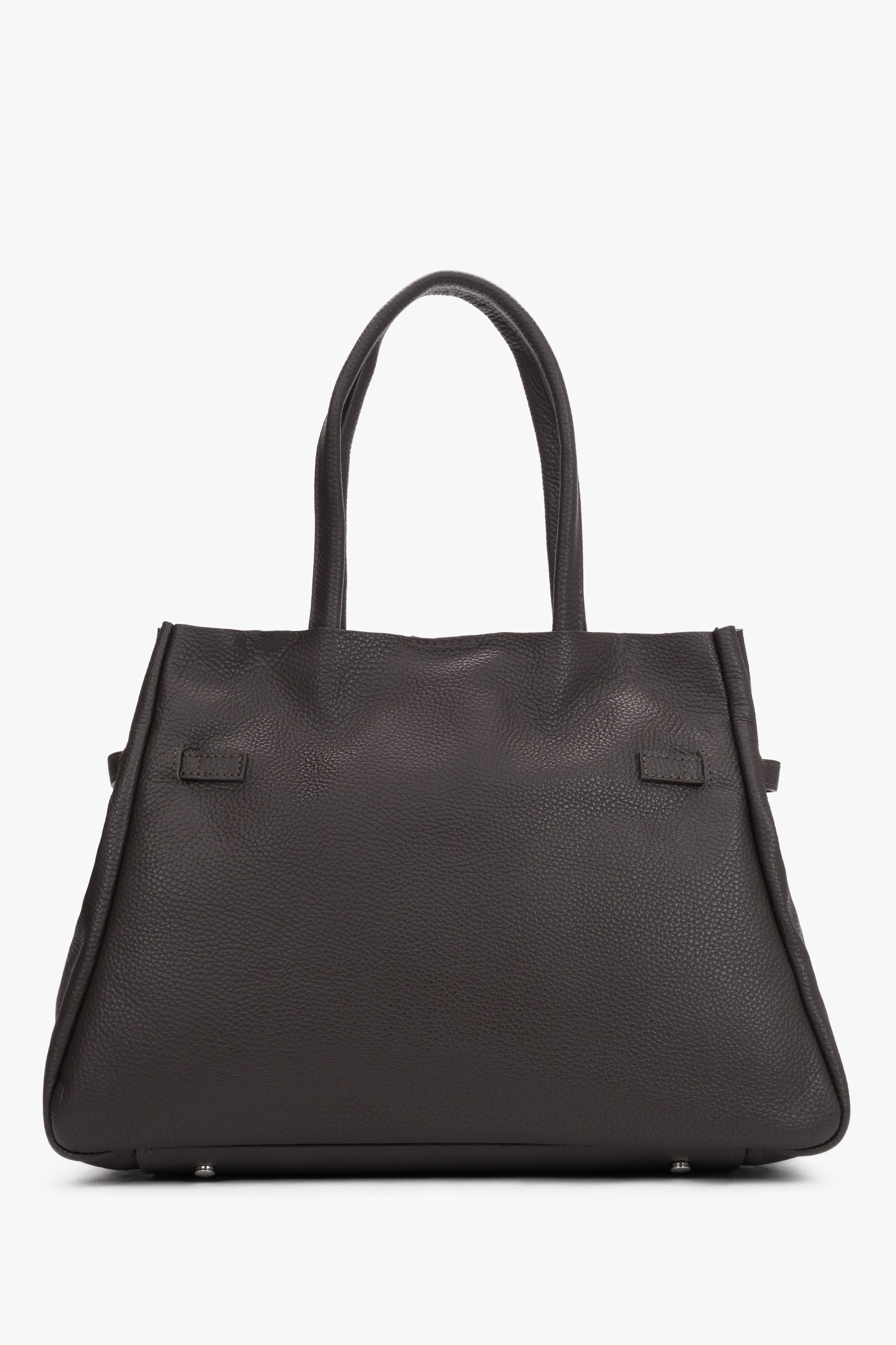 Dark brown leather satchel bag with a long strap made of premium Italian genuine leather by Estro.