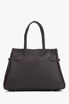 Dark brown leather satchel bag with a long strap made of premium Italian genuine leather by Estro.