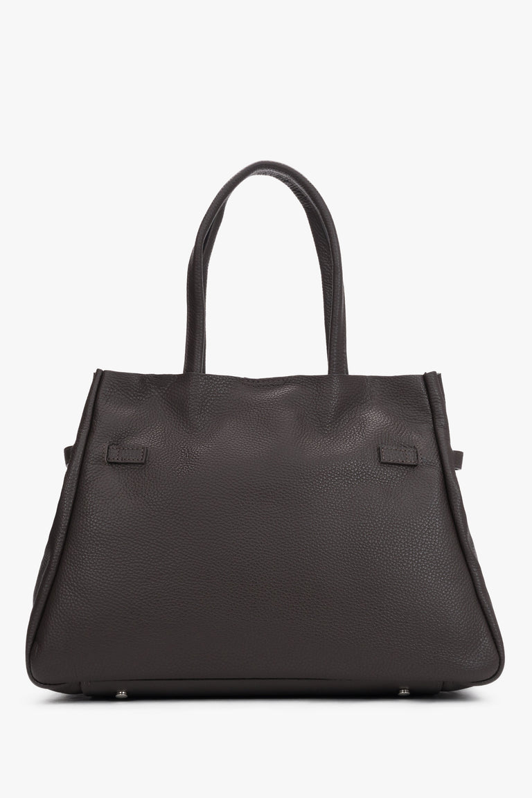 Dark brown leather satchel bag with a long strap made of premium Italian genuine leather by Estro.