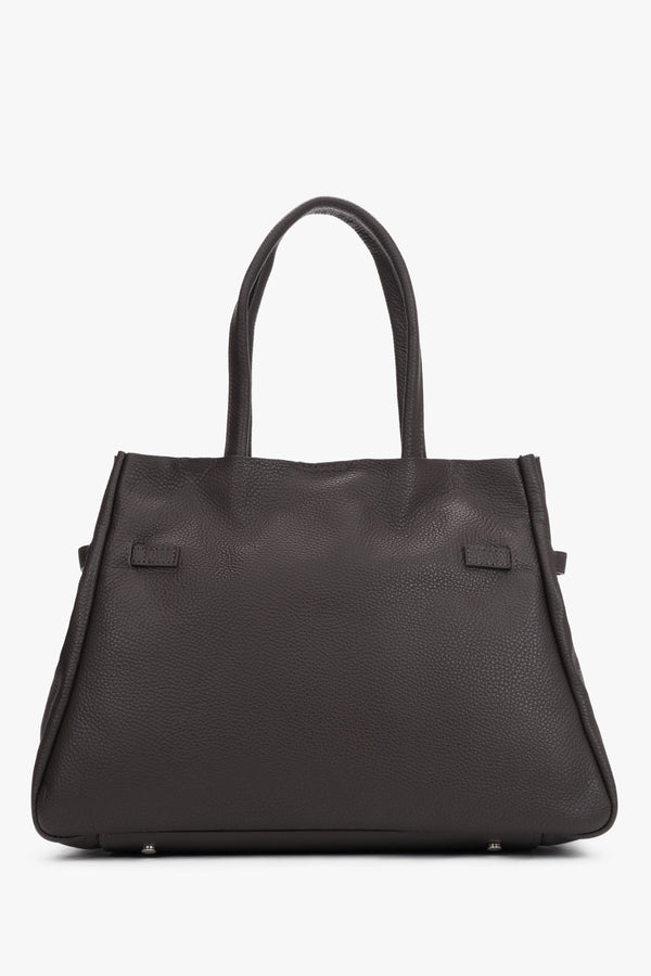 Dark brown leather satchel bag with a long strap made of premium Italian genuine leather by Estro.