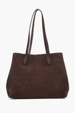 Women’s Dark Brown Tote Shoulder Bag in Genuine Velour Estro ER00119888.