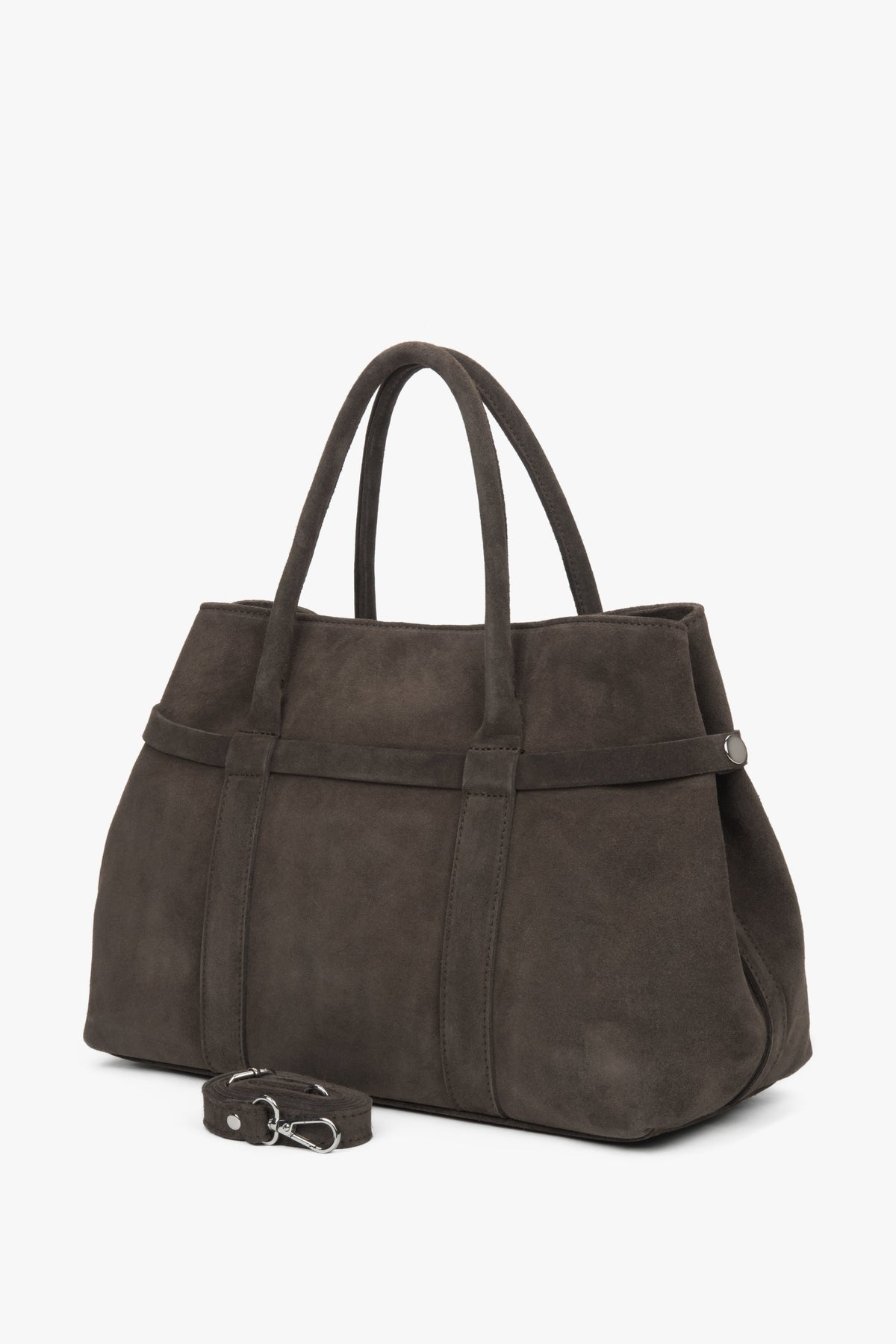Women’s dark brown tote shoulder bag made of genuine Italian Premium velour Estro ER00118153.