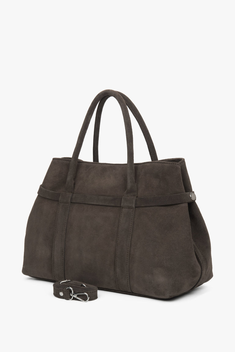 Women’s dark brown tote shoulder bag made of genuine Italian Premium velour Estro ER00118153.