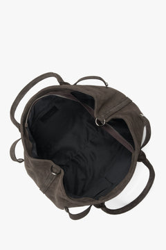 Women's tote shoulder bag, dark brown, crafted from genuine Italian Premium velour, Estro ER00118153.