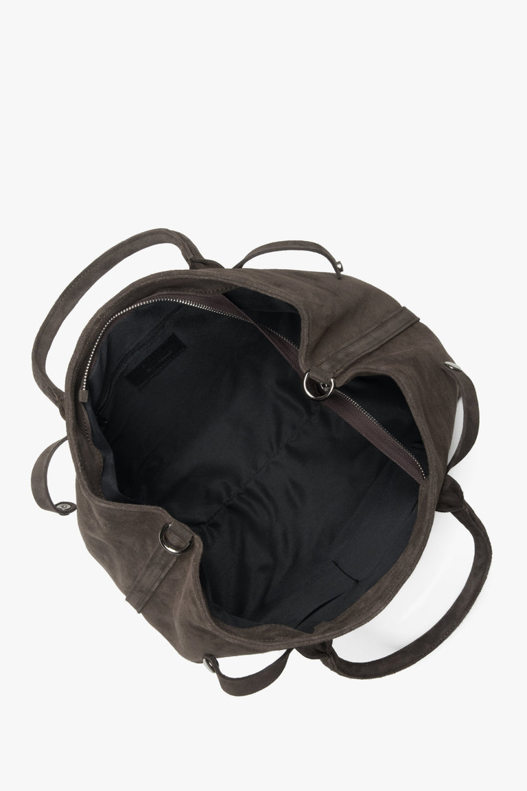 Women's tote shoulder bag, dark brown, crafted from genuine Italian Premium velour, Estro ER00118153.