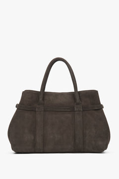 Dark brown women's shoulder tote bag from Estro ER00118153, made of genuine Italian Premium velour.