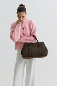 Women's Dark Brown Tote Shoulder Bag made of Genuine Italian Premium Velour Estro ER00118152.