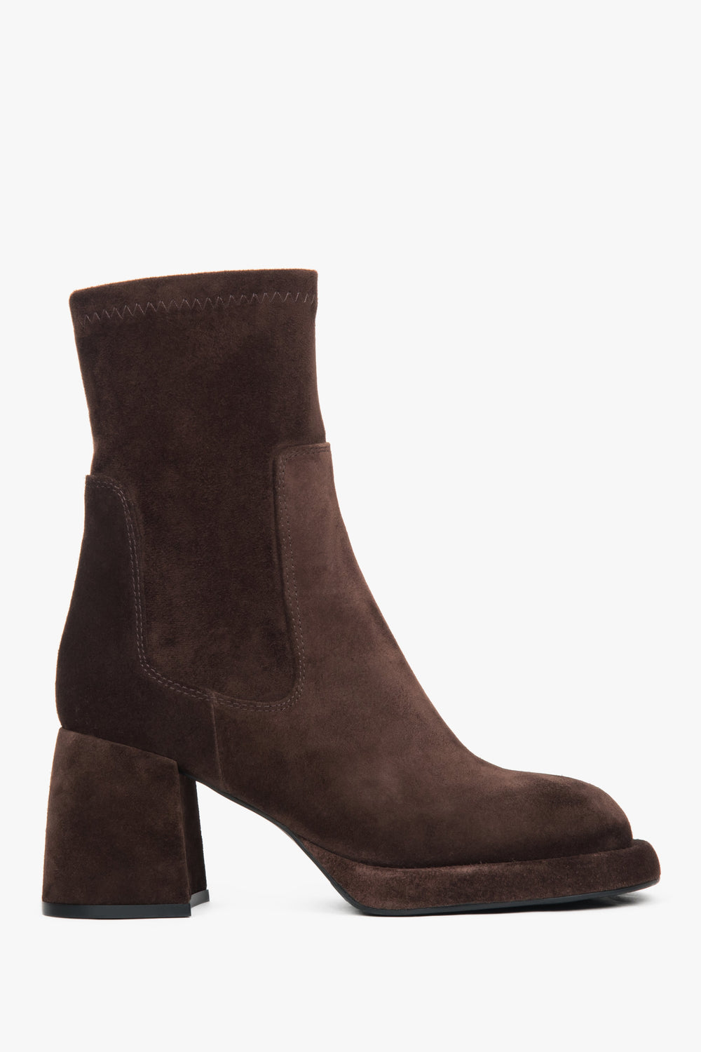 Women's Dark Brown Velour and Stretch Ankle Boots with Stable Heel Estro ER00118410.