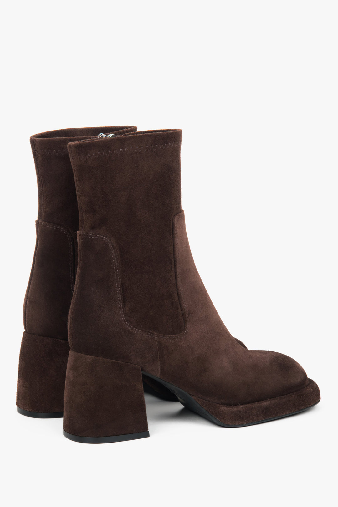 Made of genuine velour and stretch, women's dark brown ankle boots with a stable heel Estro.