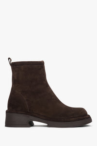 Women's Dark Brown Ankle Boots made of Genuine Velour with a Functional Heel Estro ER00118228.
