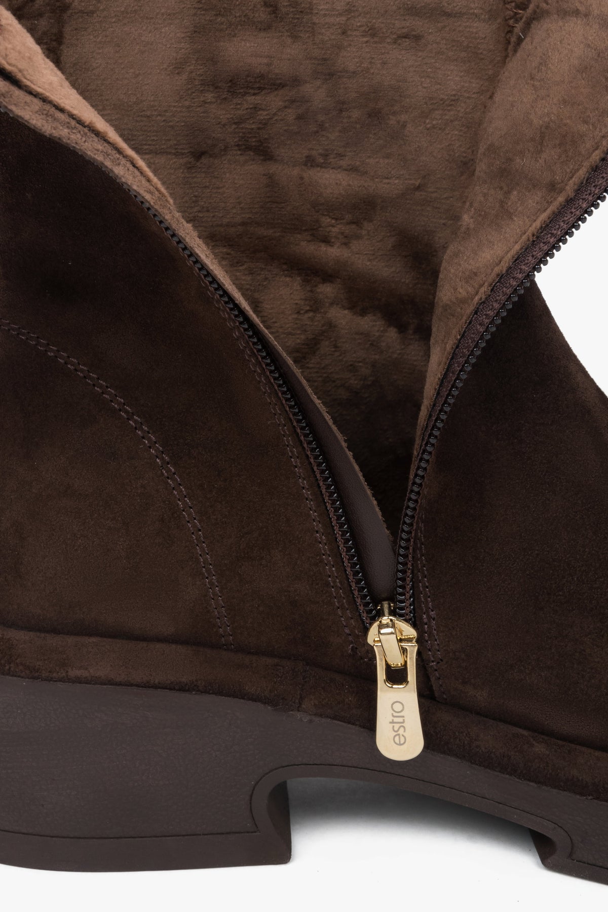 Women's dark brown ankle boots Estro ER00118228, made of genuine velour with a functional heel.