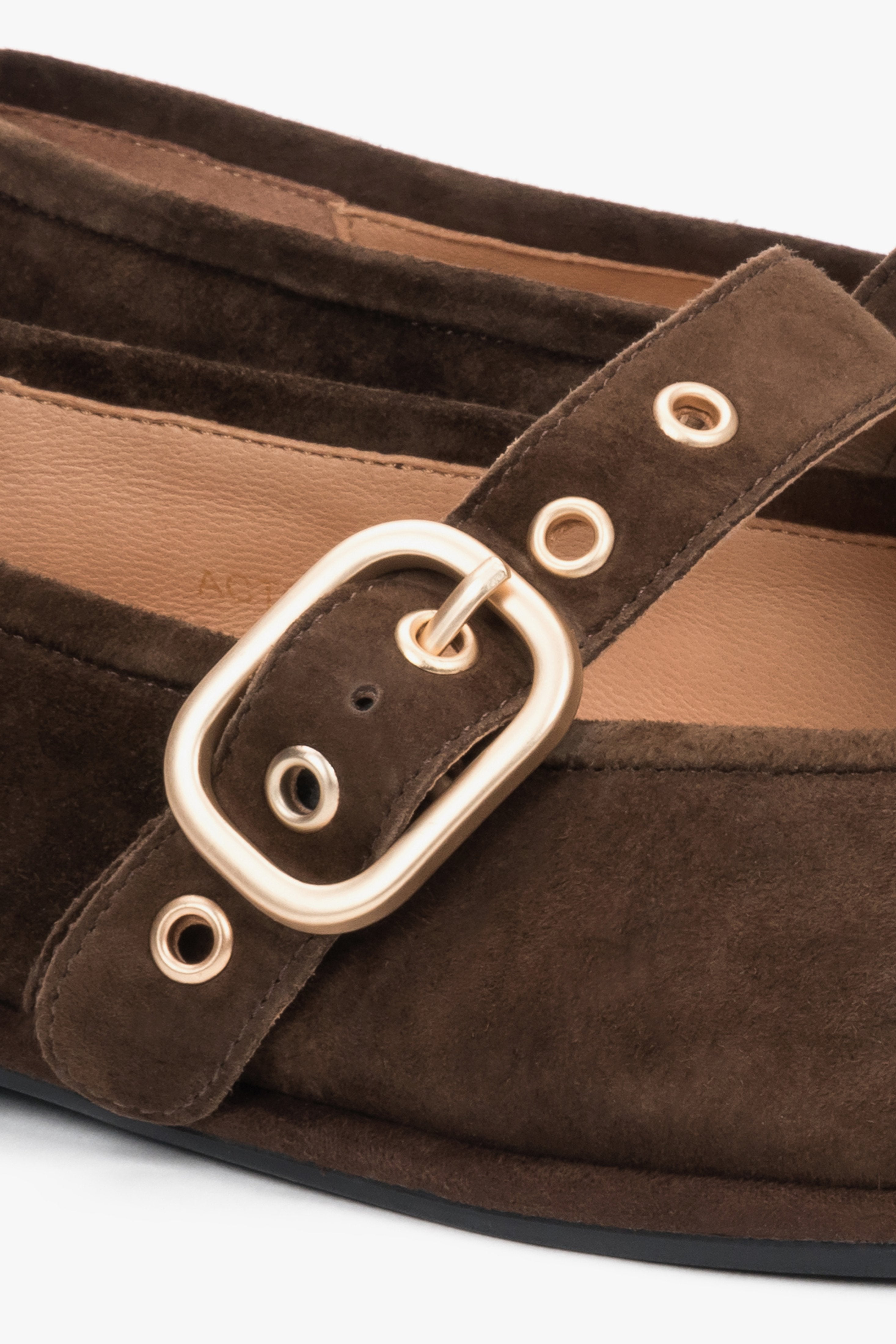 Made of natural velour, women's dark brown ballerinas with a gold buckle Estro.