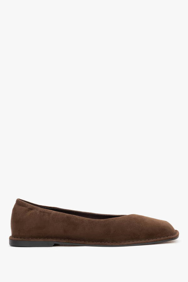 Women's dark brown velour barefoot ballet flats with square toe by Estro