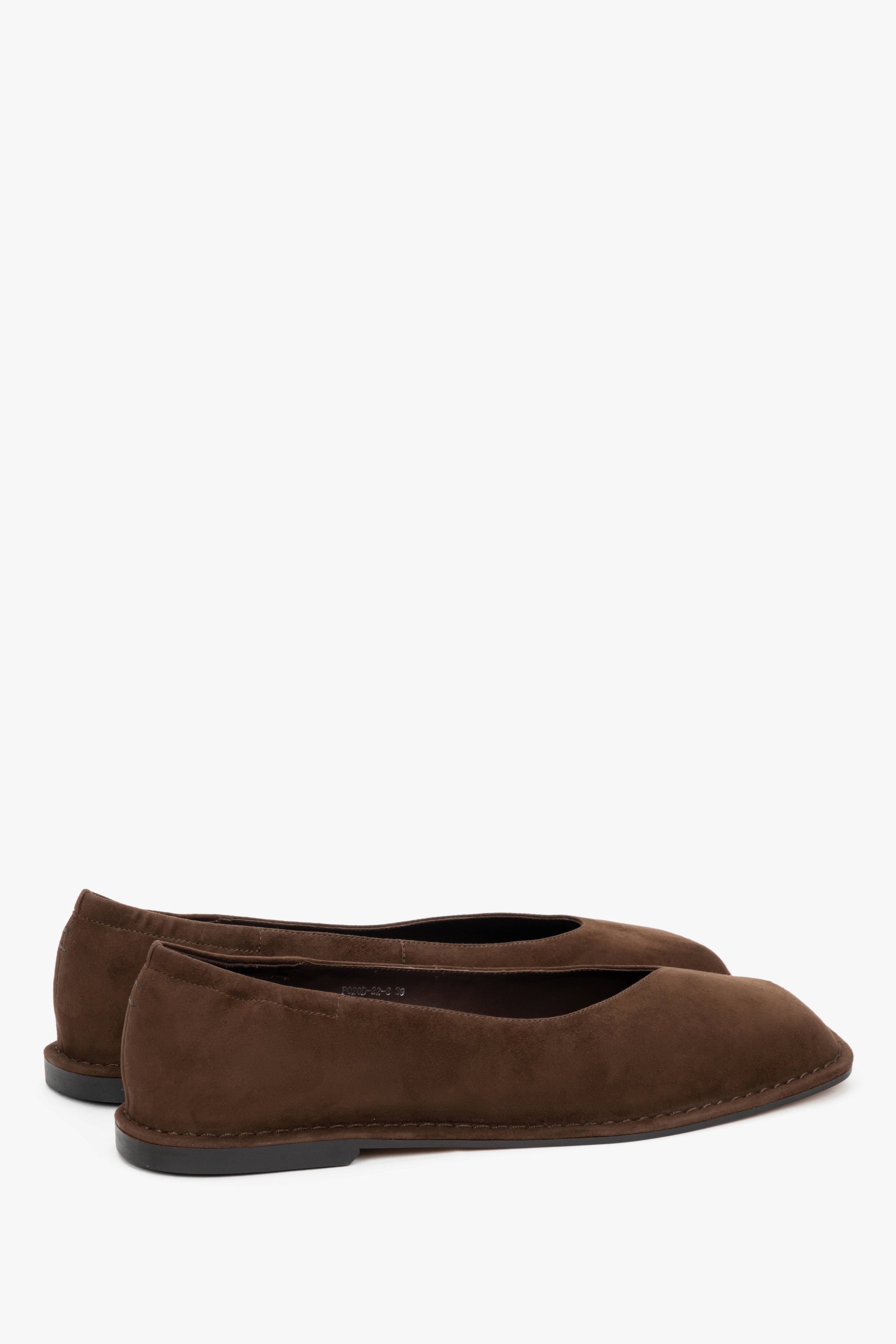 Angled view of women's dark brown velour barefoot ballet flats