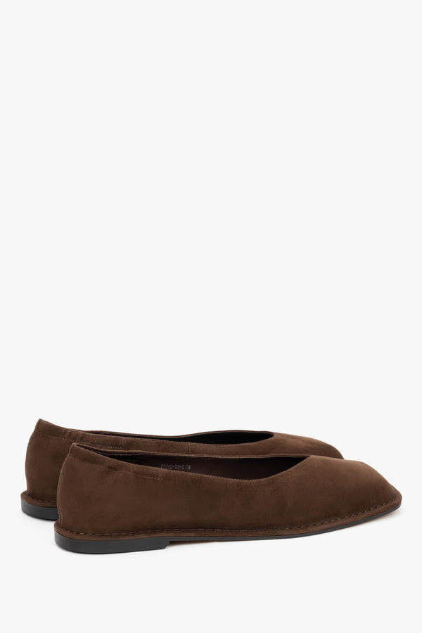 Angled view of women's dark brown velour barefoot ballet flats
